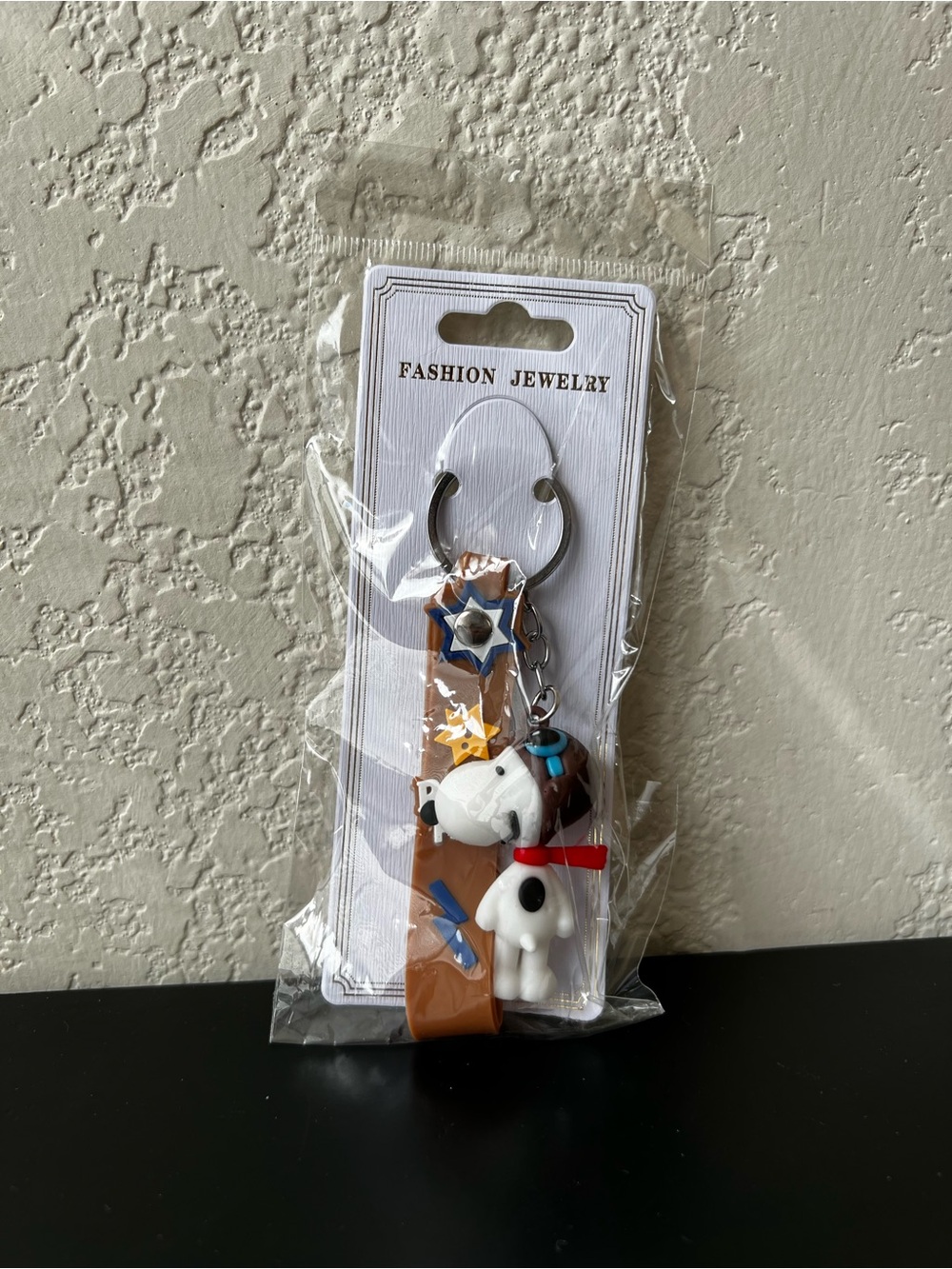 Cute Snoopy Dog Keychain with Brown Strap